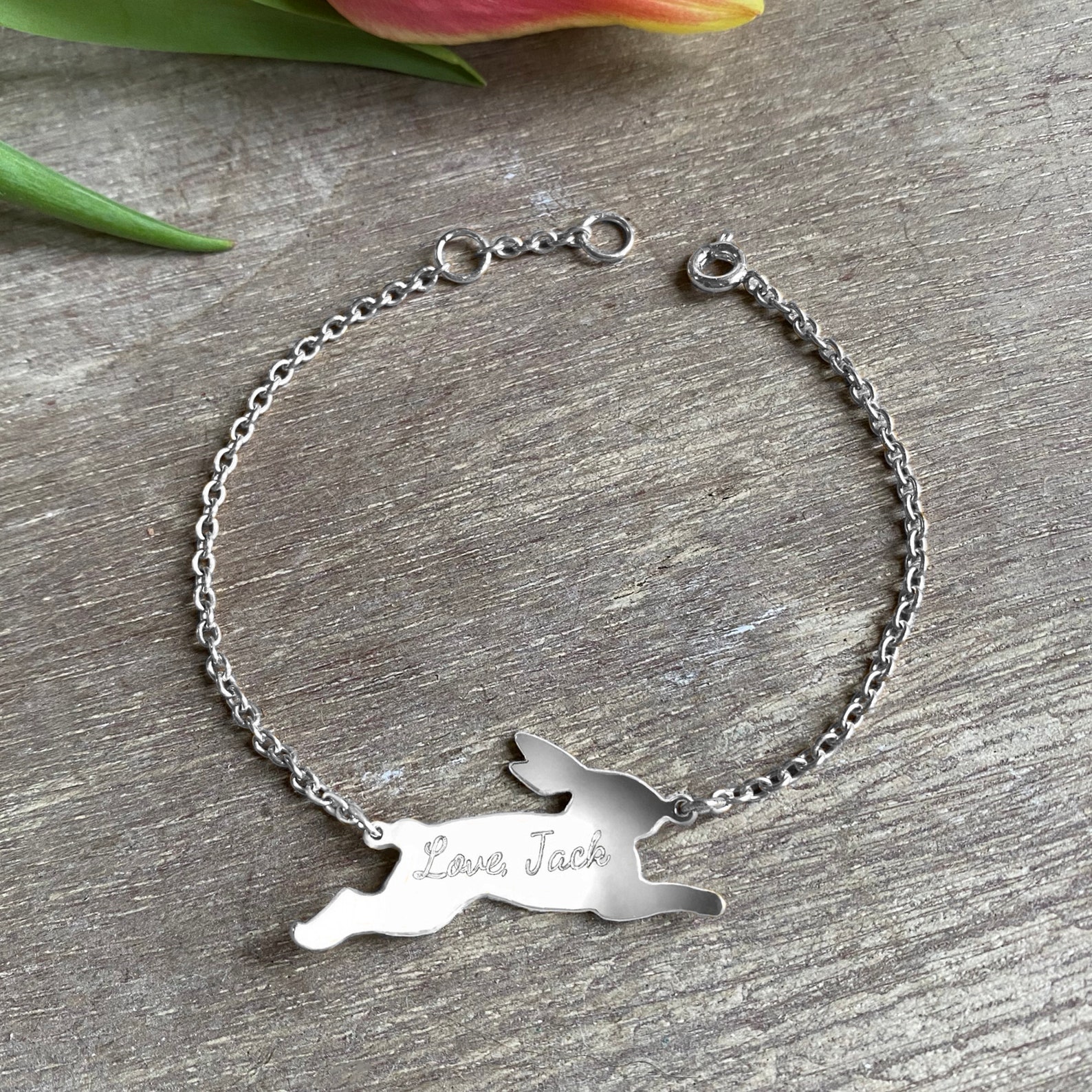 Personalised Sterling Silver Running Bunny Rabbit Bracelet Etsy
