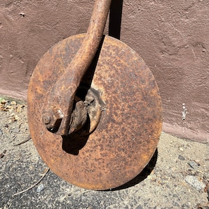 Vintage Metal Plow Disc with Solid Metal Arm
