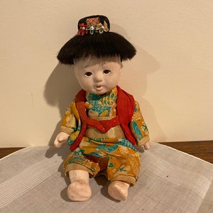 Vintage Japanese Ichimatsu Boy Doll with Glass Eyes