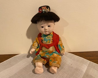 Vintage Japanese Ichimatsu Boy Doll with Glass Eyes