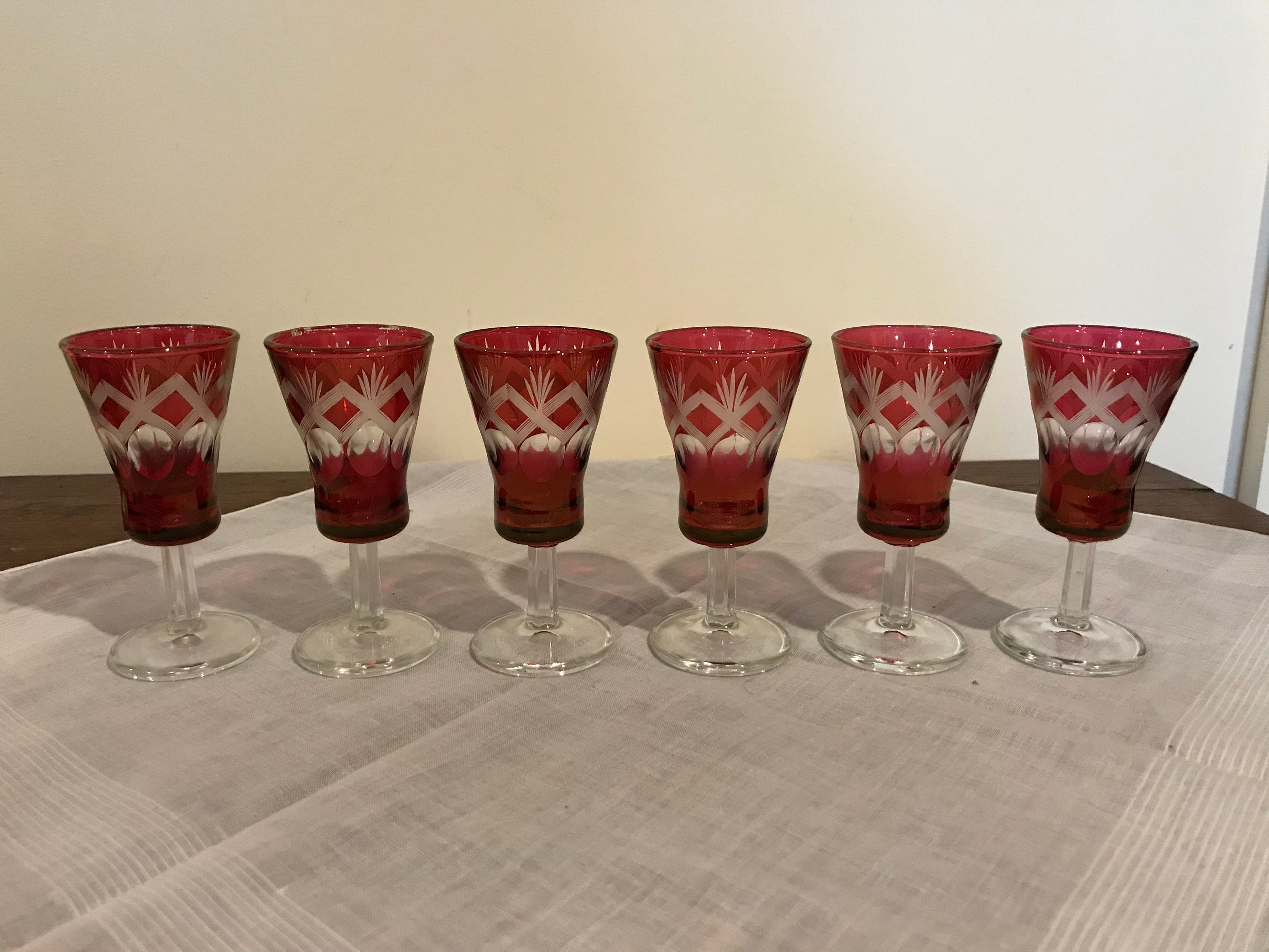 Vintage Murano Cordial/shot Glasses in Red / Cut to Clear Etsy