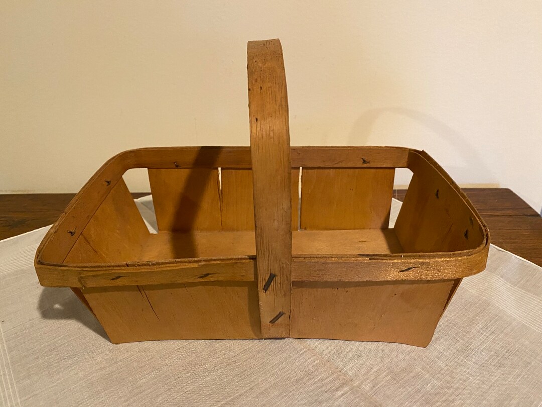 Vintage Wood Berry Basket With Handle Etsy