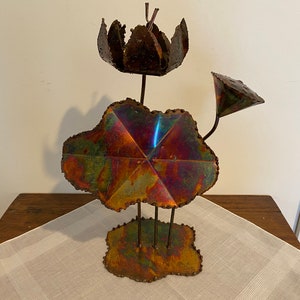 Mid Century Curtis Jere Style Brutalist Metal Flower Sculpture