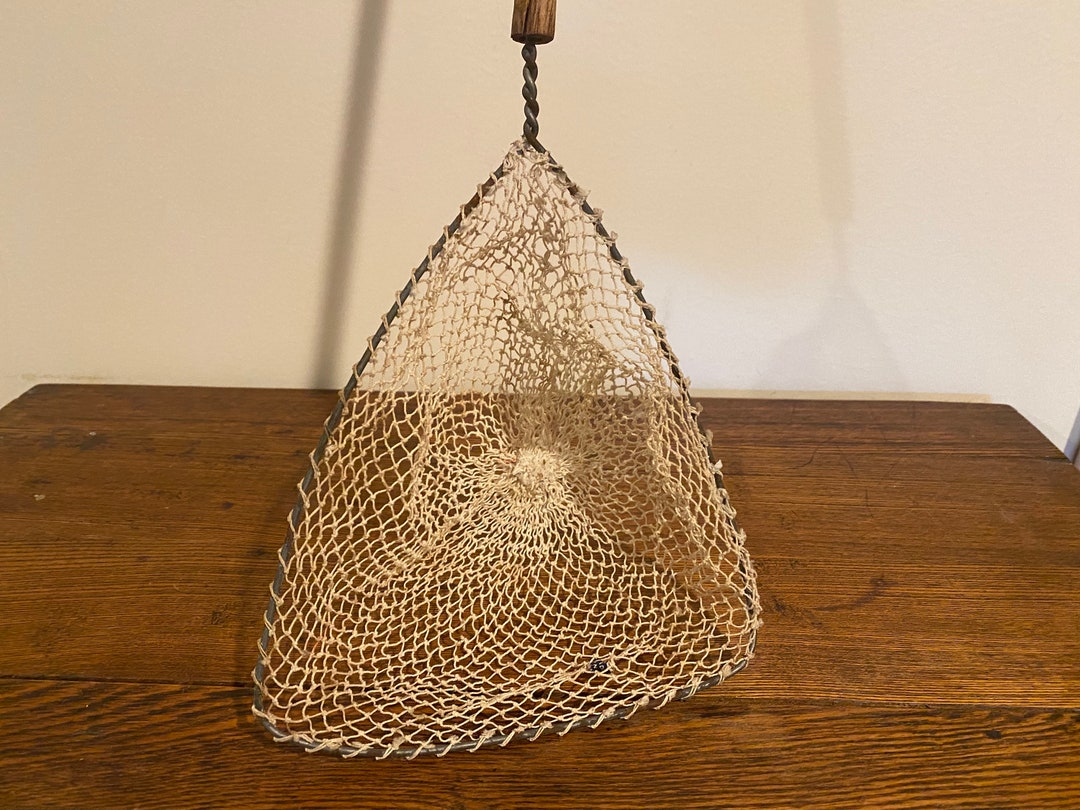 Vintage Handheld Fishing Net With Wire Frame and Wood Handle Etsy