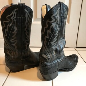 1980s Black Cowboy Boots, White Stiching Justin Mens Size 8 EE Used image 4