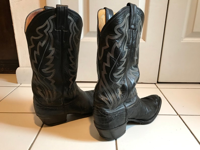1980s Black Cowboy Boots, White Stiching Justin Mens Size 8 EE Used image 4
