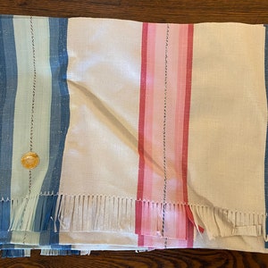 Vintage Fringed Striped Linen Table Runner or Table Mat
