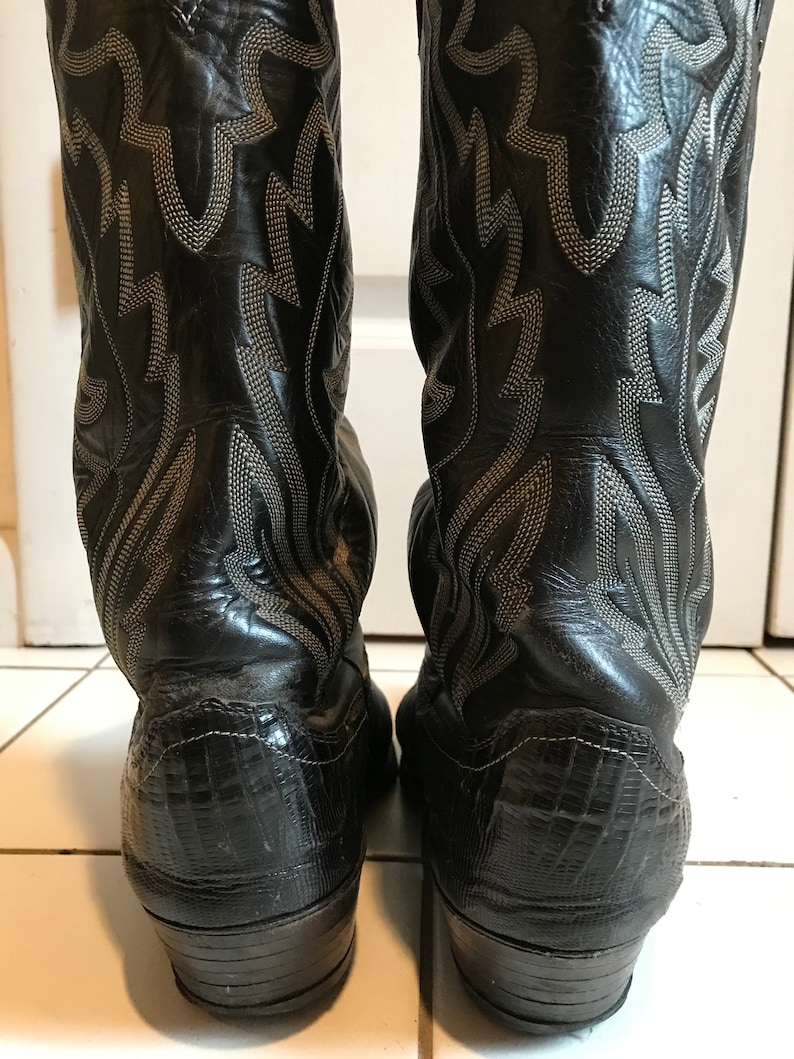 1980s Black Cowboy Boots, White Stiching Justin Mens Size 8 EE Used image 6