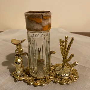 Vintage Gold Tone Faberge Perfume, Lipstick and Ring Holder