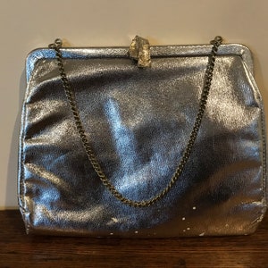 1960s Silver Clutch Evening Bag with Chain