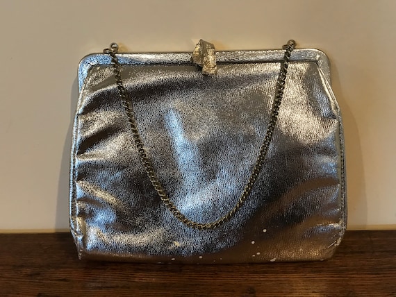 small silver clutch evening bag