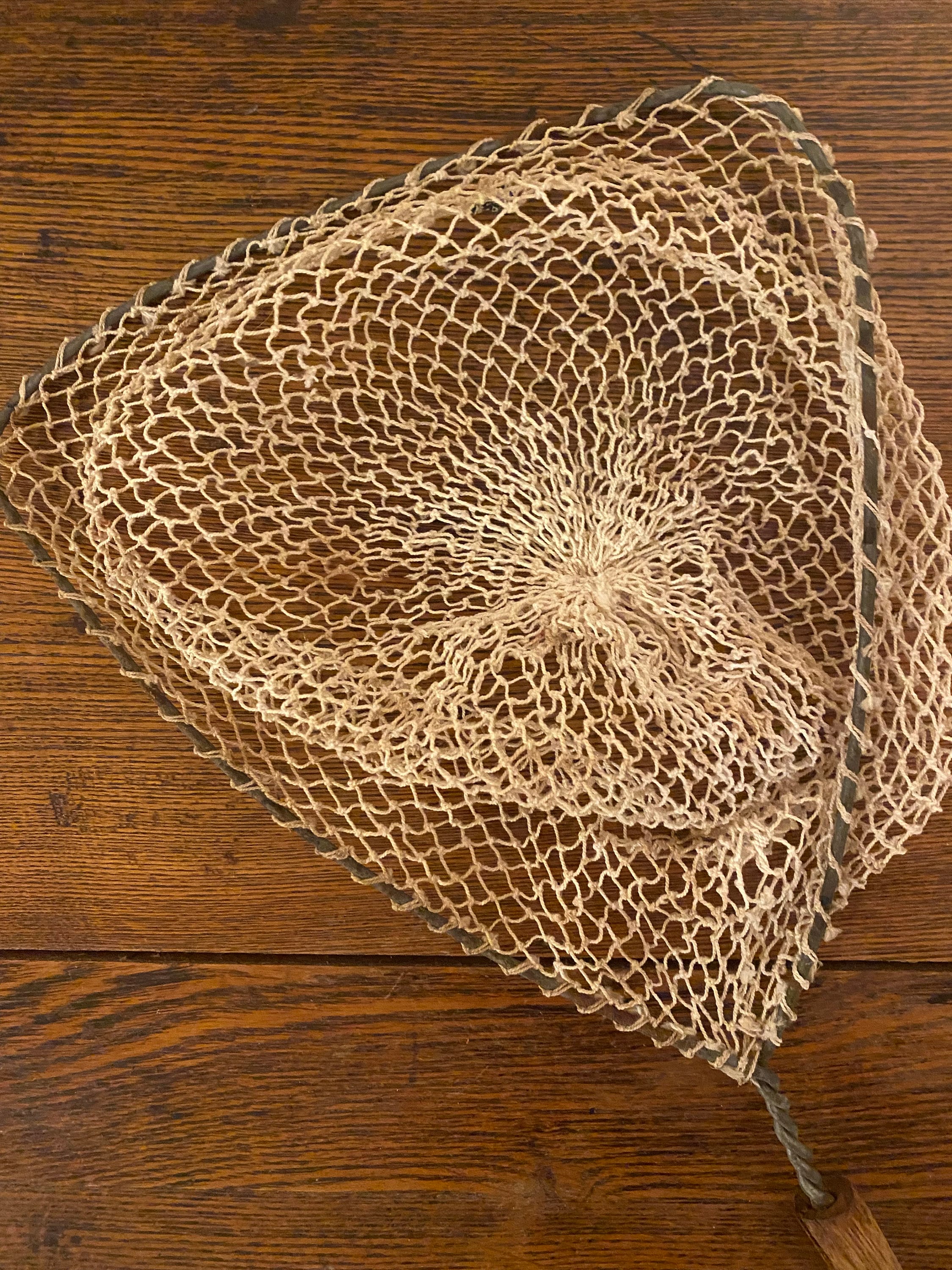 Vintage Handheld Fishing Net With Wire Frame and Wood Handle Etsy