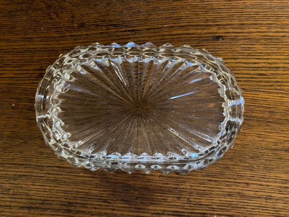 Vintage Pressed Glass Oval Starburst Pattern Trin… - image 4