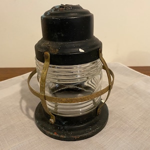Vintage Black, Gold Metal and Glass Outdoor Light Shade