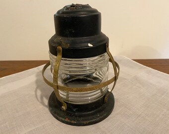 Vintage Black, Gold Metal and Glass Outdoor Light Shade