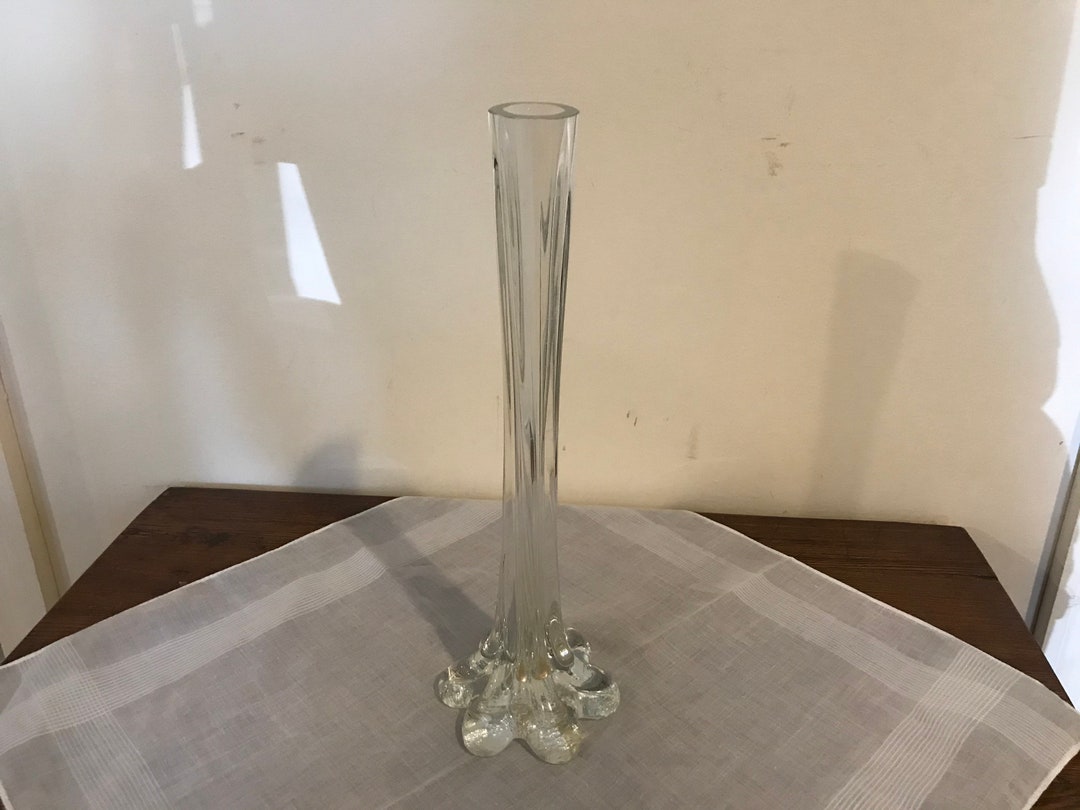 Midcentury Long Stem Crystal Glass Vase Unique Design Etsy