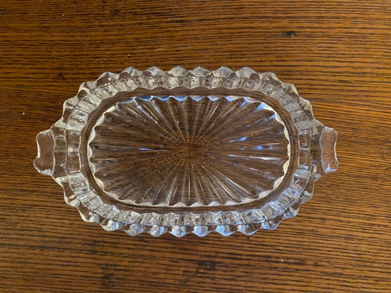 Vintage Pressed Glass Oval Starburst Pattern Trin… - image 3