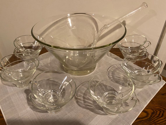 Vintage Punch Bowl With 12 Cups and Ladle 