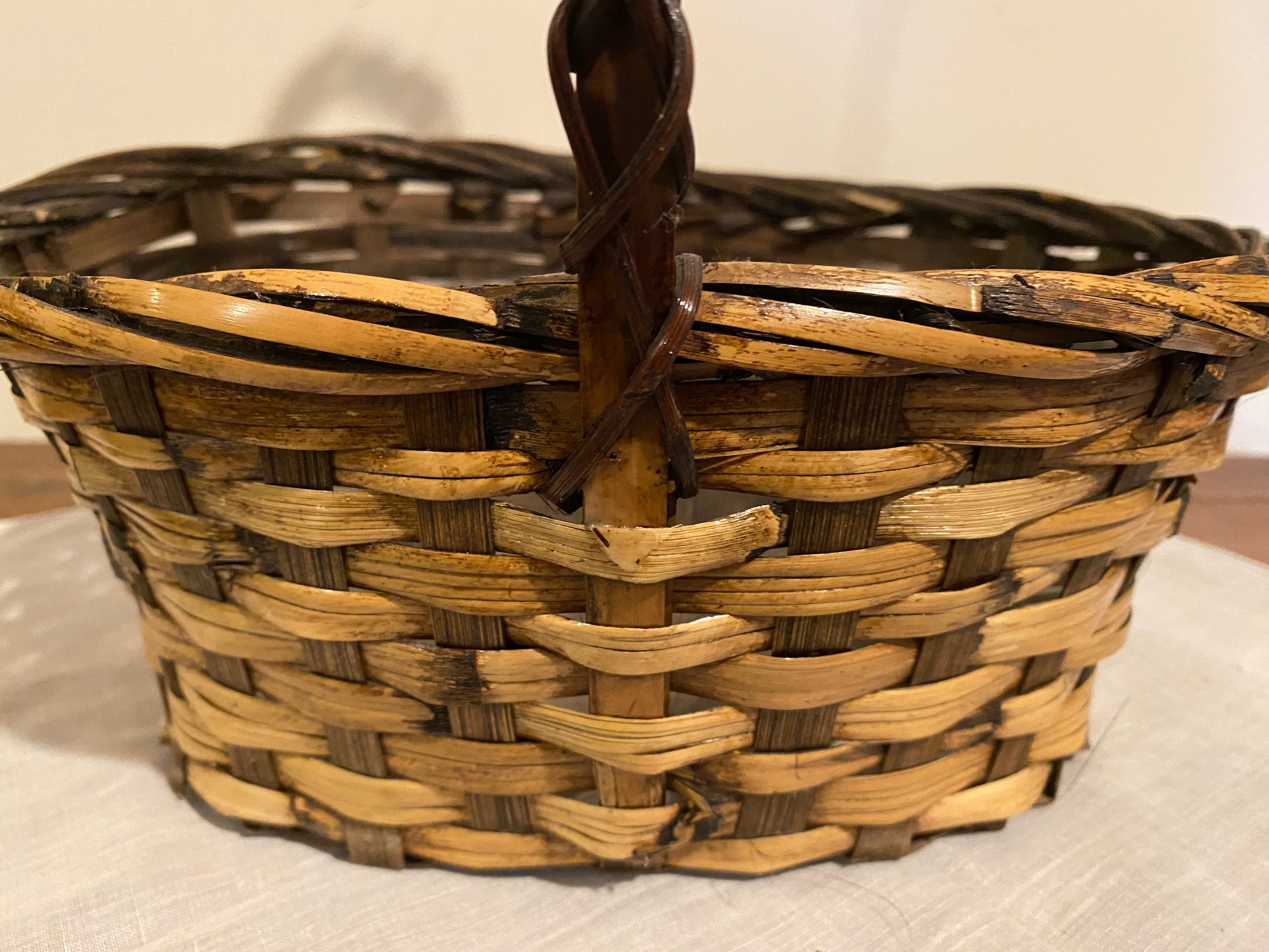 ヴィンテージ ウィッカー オーバル バスケット ハンドル付き - Etsy 日本