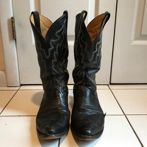 1980s Black Cowboy Boots, White Stiching Justin Mens Size 8 EE Used image 2