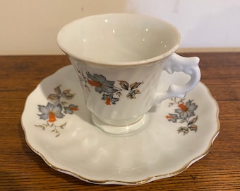 Vintage Cup and Saucer - White with Gold Rim - Made in China