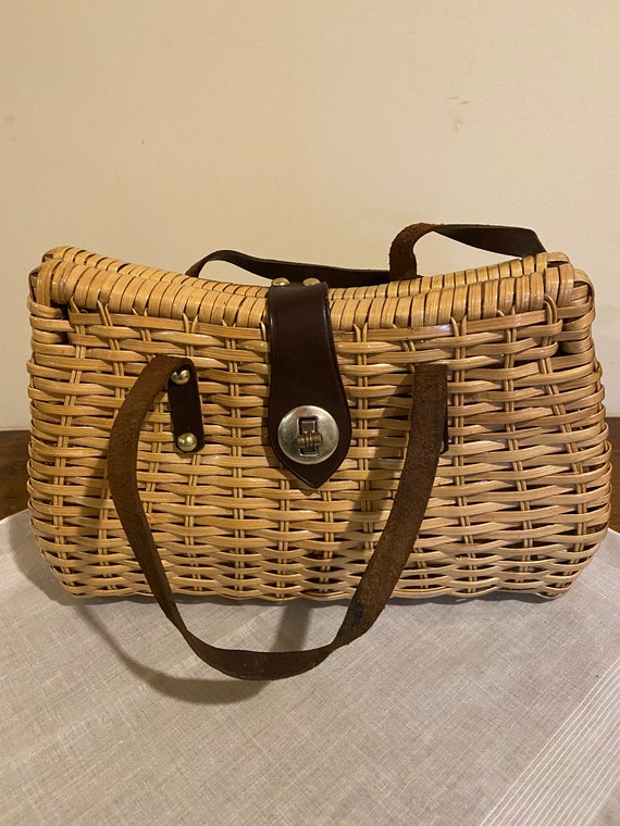 Vintage 1970s Wicker and Leather Purse