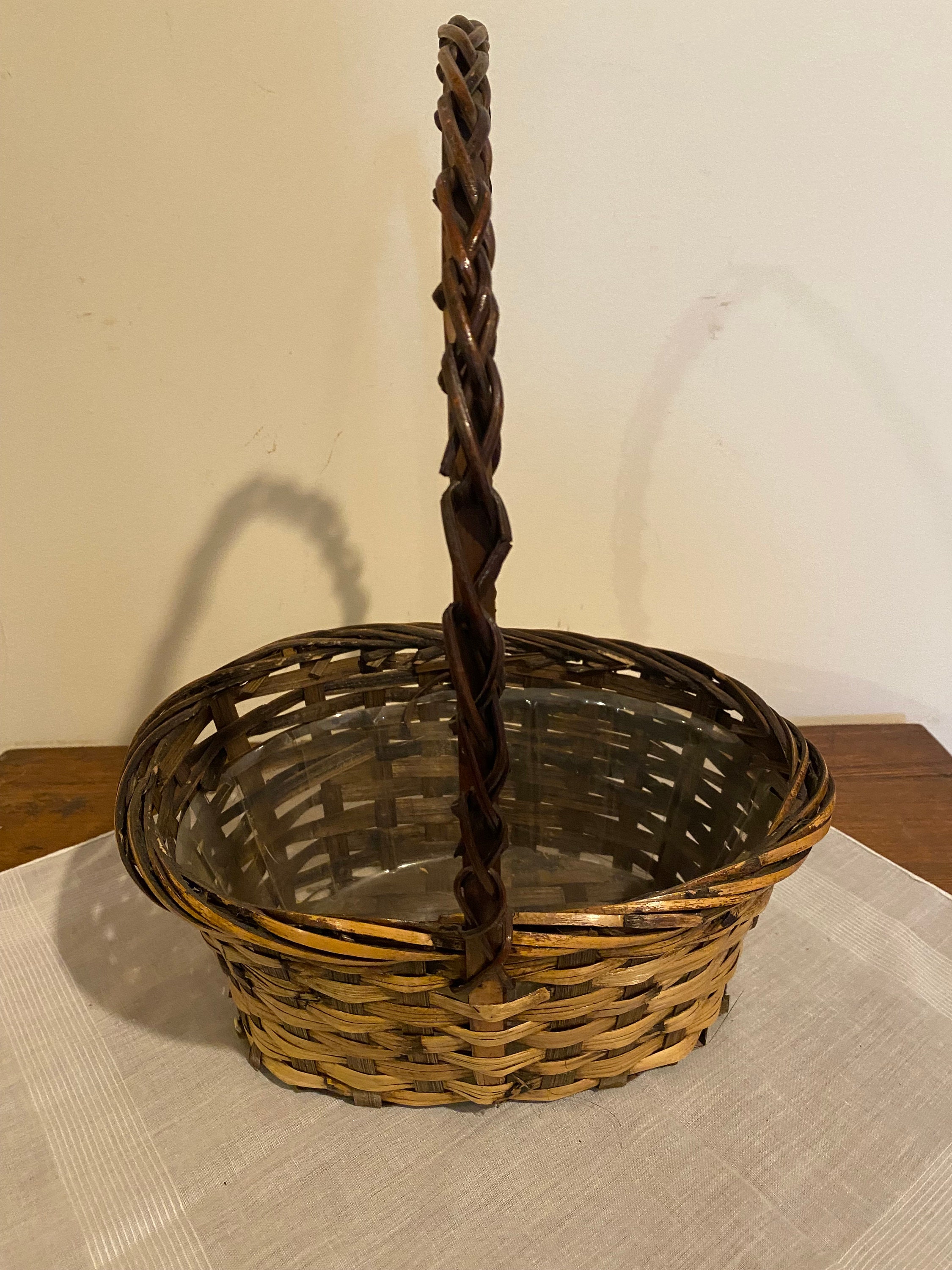 ヴィンテージ ウィッカー オーバル バスケット ハンドル付き - Etsy 日本