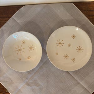 MCM Atomic Starburst Pattern Dessert Plate and Bowl