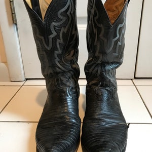 1980s Black Cowboy Boots, White Stiching Justin Mens Size 8 EE Used image 3