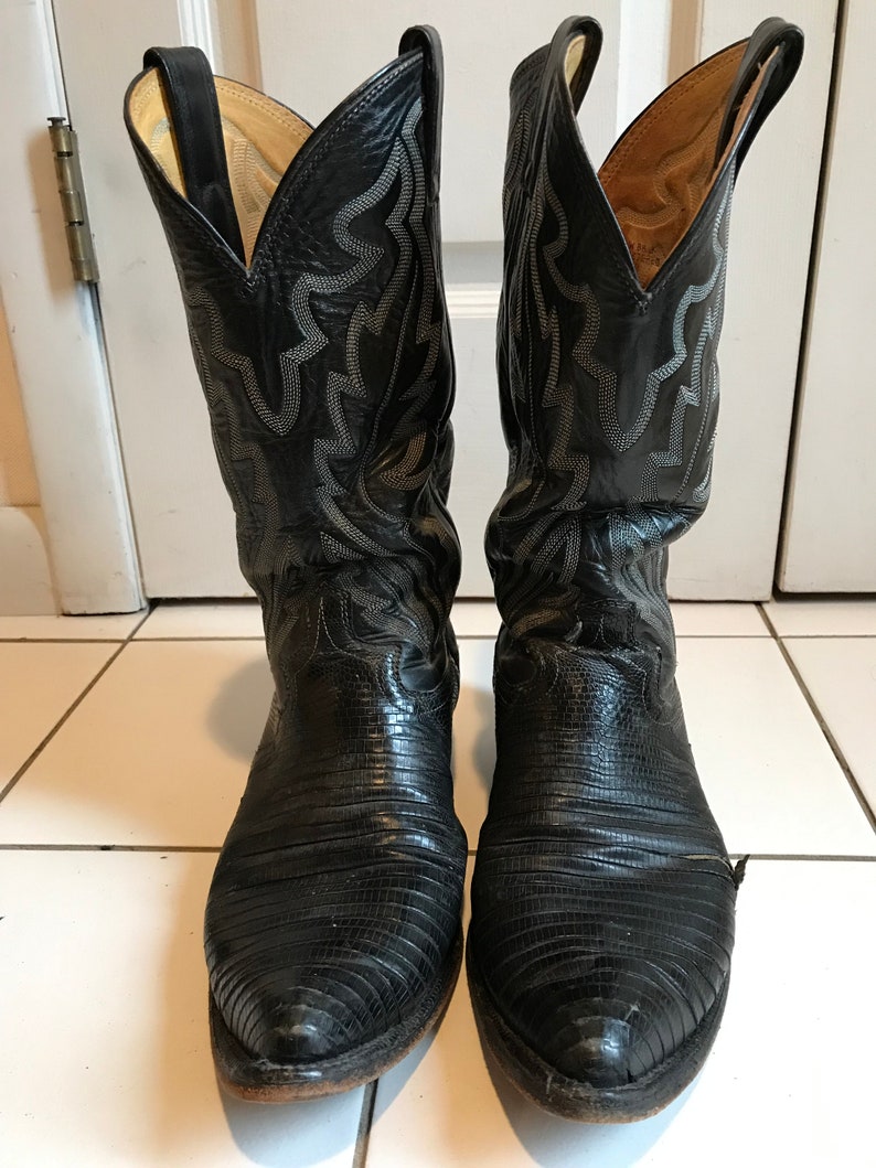 1980s Black Cowboy Boots, White Stiching Justin Mens Size 8 EE Used image 3