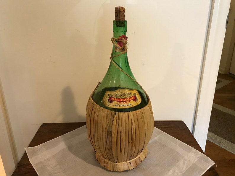 1970s Green Chianti Italian Wine Bottle with Straw Covering Etsy