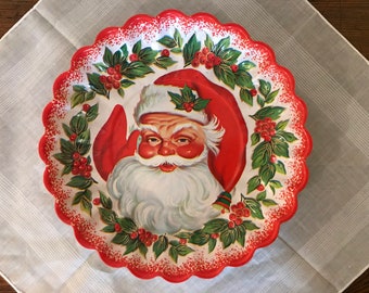 Vintage Plastic Christmas Cookie Trays - Santa and Poinsetta - Set of 3