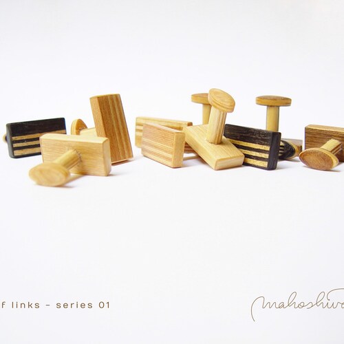 Exclusive wooden shops cuff links for gentlemen, unique jewelry for men, limited accessories for bridegroom - mahoshiva k 2017-19