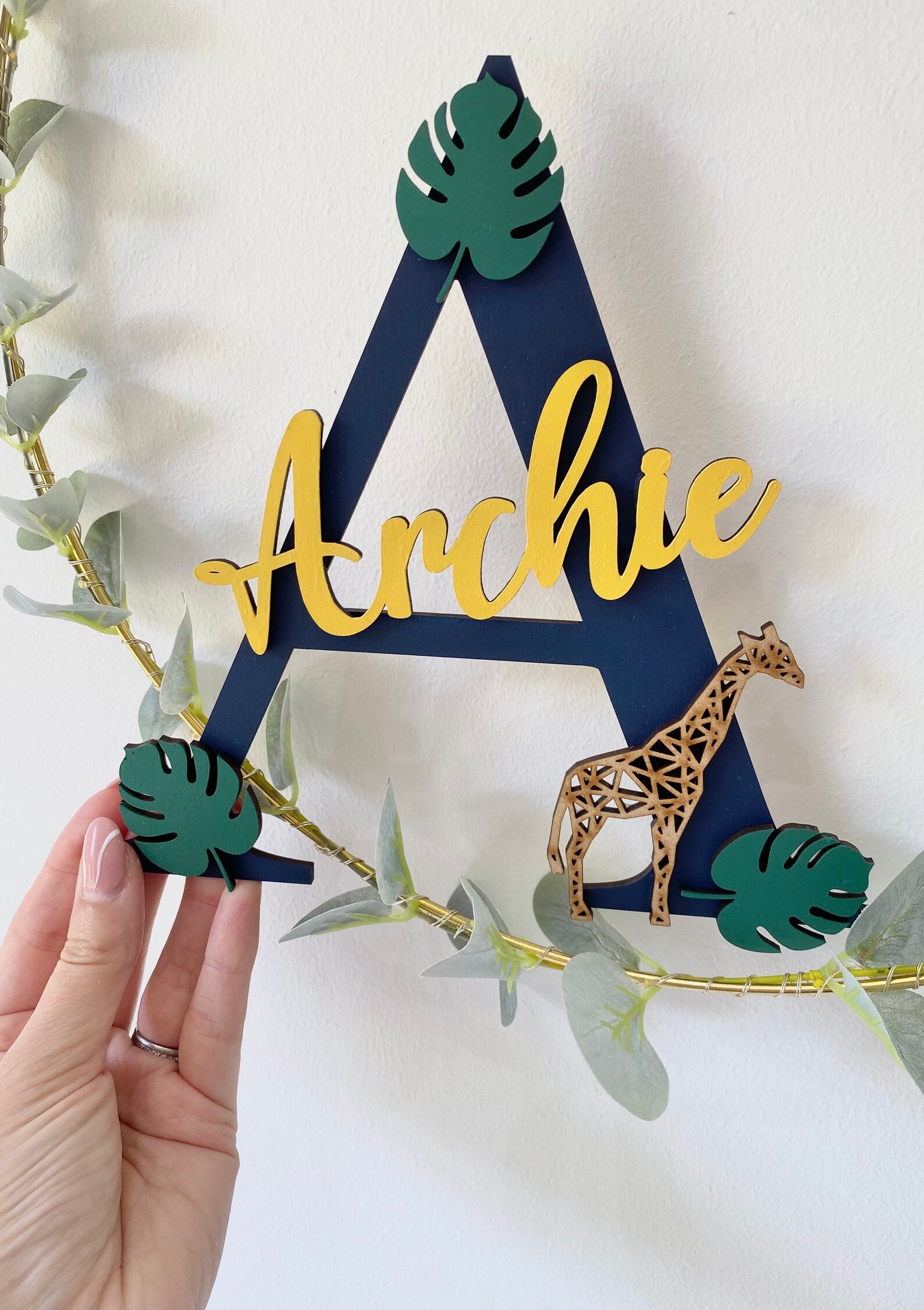 Personalised Jungle name sign. Bedroom door name sign. Wooden Etsy