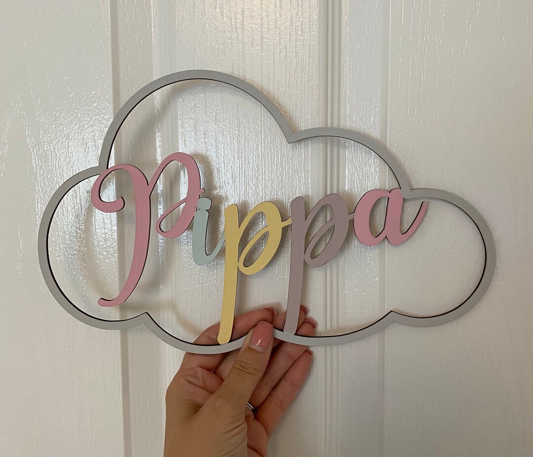 Cloud Name. Childrens Door Sign. Toy Box Name. Easter Name Sign . Wooden Nursery Decor. Rainbow