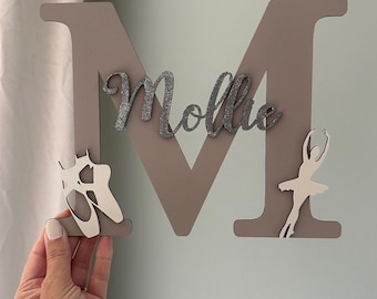 Personalized Ballet Name Sign: Wooden Letter Initial, Bedroom Decor