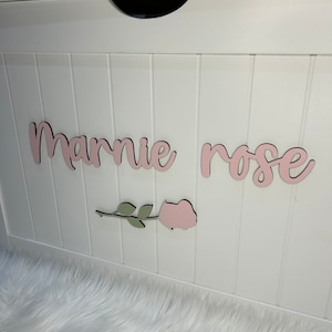 Personalised script name & rose. Toy box decor. bedroom door sign name door (Letter/Embellishments only. Toy box is NOT Included)