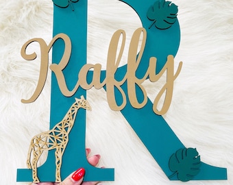 Personalized Jungle Name Sign: Safari Nursery Decor, Giraffe Plaque (27cm)