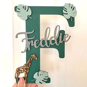 Personalised Jungle name sign. Bedroom door name sign. Bedroom door sign.  Toy box name. Door plaque. Christening gift. Name plaque. 20 cm