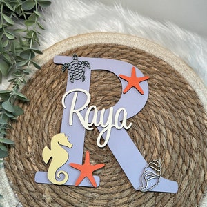 Personalised Under the Sea Name Sign – Custom Wooden Bedroom Door Plaque with Sea Creatures - 20cm