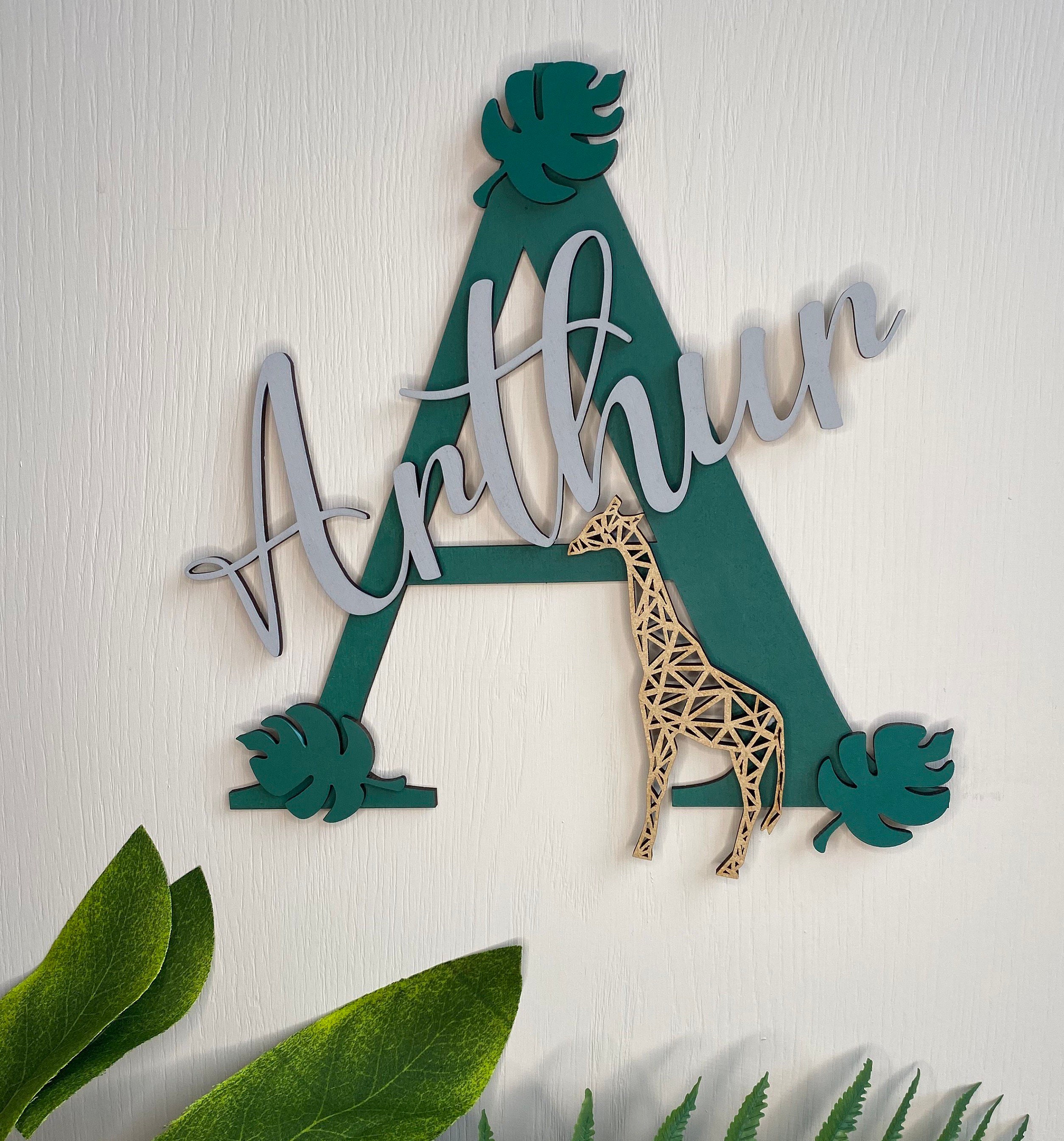 Personalised Jungle name sign. Bedroom door name sign. Wooden Etsy