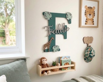 Personalised Jungle Name Sign: Safari Nursery Decor, Giraffe Plaque. jungle bedroom wall sign