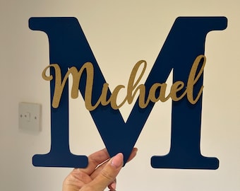 Personalised Wooden Name Door Sign – Custom Kids Room Plaque with Name & Initial - 20cm