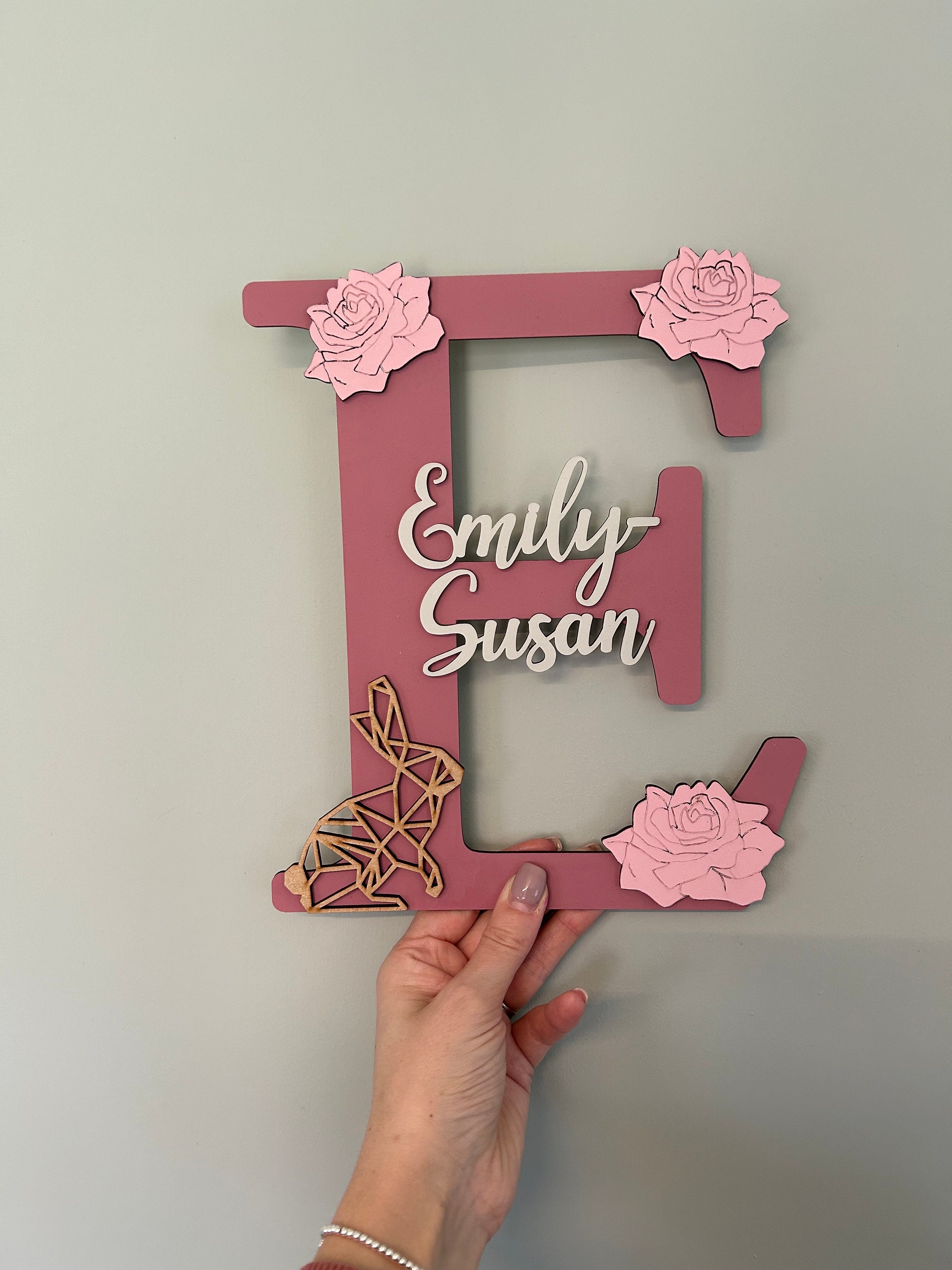 Name Sign For Rabbit Personalized Bunny Name Sign: Custom Wooden Nursery Decor With Roses - Etsy