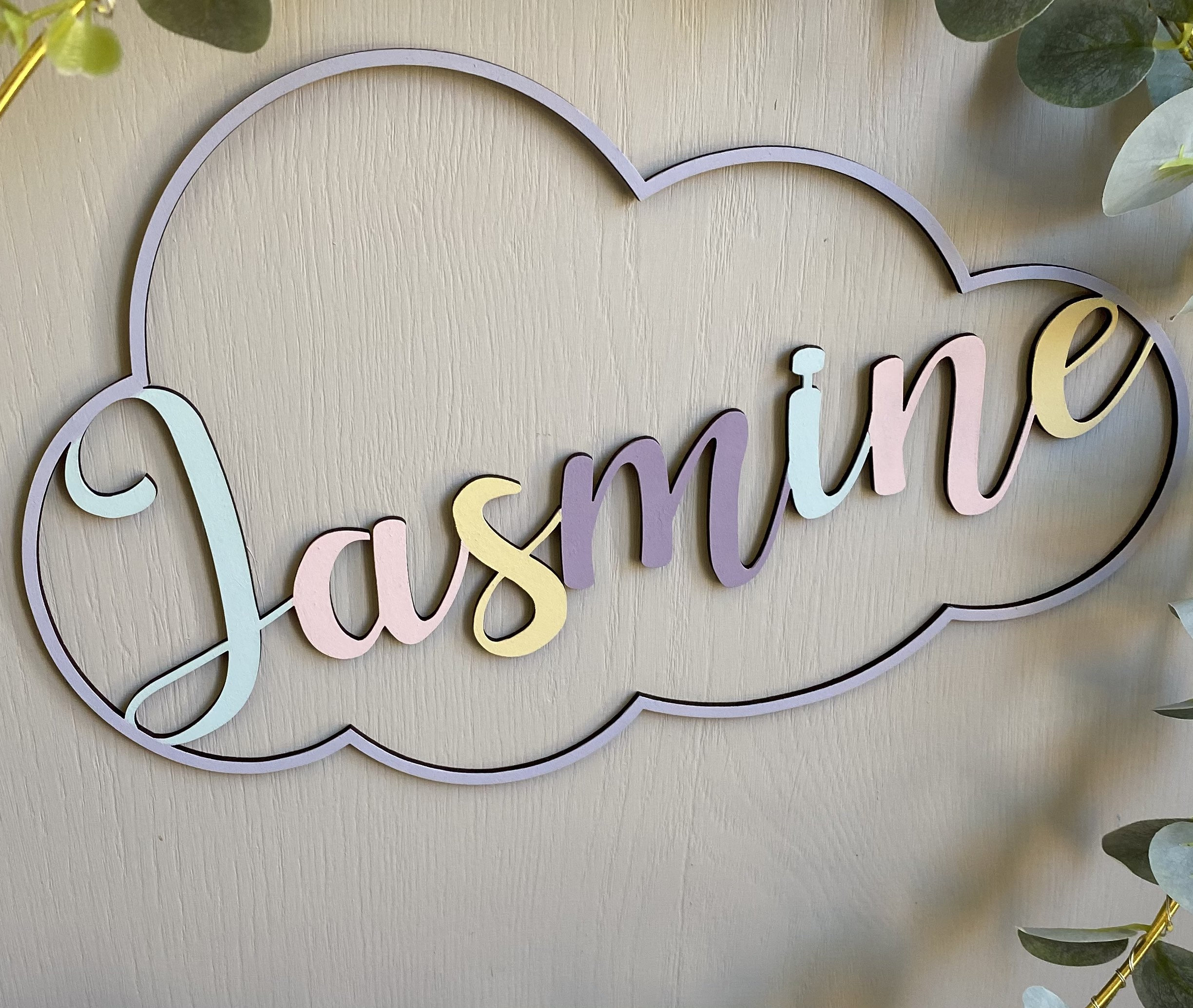 Name cloud. Childrens door sign. Toy box name. Playroom Etsy