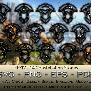 すべてのファイナルファンタジーXIV 14星座石SVGファイルCricutシルエットGlowforgeデジタルダウンロードsvg png eps pdfファイル形式カラーFFXIV