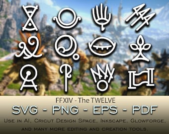 Todo Final Fantasy XIV The Twelve SVG File Cricut Silhouette Glowforge Descarga digital svg png eps pdf formatos de archivo color FFXIV