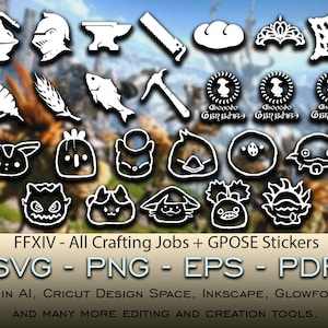 ファイナルファンタジーXIVのすべてのクラフトとギャザリングジョブと追加SVGファイルCricut Glowforgeデジタルダウンロードsvg png eps pdfファイル形式FFXIV