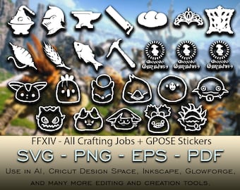 All Final Fantasy XIV Crafting and Gathering Jobs Plus Extras SVG File Cricut Glowforge Digital Download svg png eps pdf file formats FFXIV