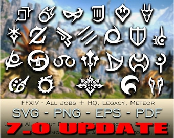 All Final Fantasy XIV Job Symbols (7.0 Jobs Included) Plus Extras SVG File Cricut Silhouette Glowforge Digital Download formats color FFXIV